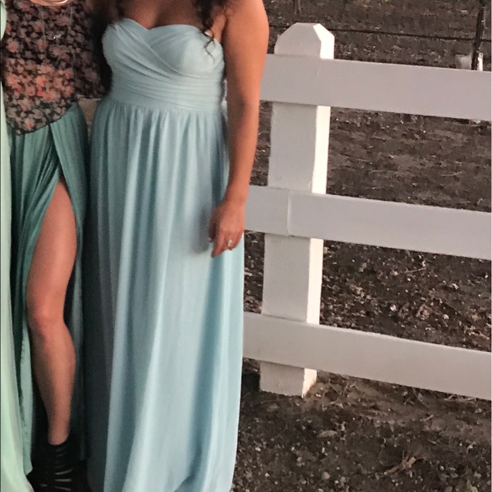 ALL AFLOAT MINT BLUE STRAPLESS MAXI DRESS
